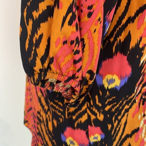Bright animal print blouse with tie by K/G size Small - Picture 4 of 7
